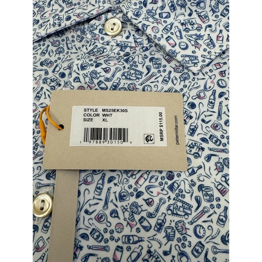 NWT Peter Millar Bar For The Course Cocktail Print Golf Polo Shirt White XL $115 - Picture 4 of 10